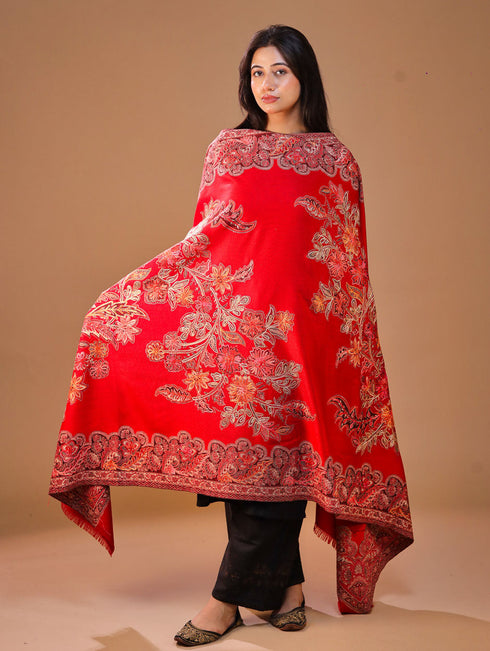 Women's Jamawar Aari Embroidery Wool Shawl